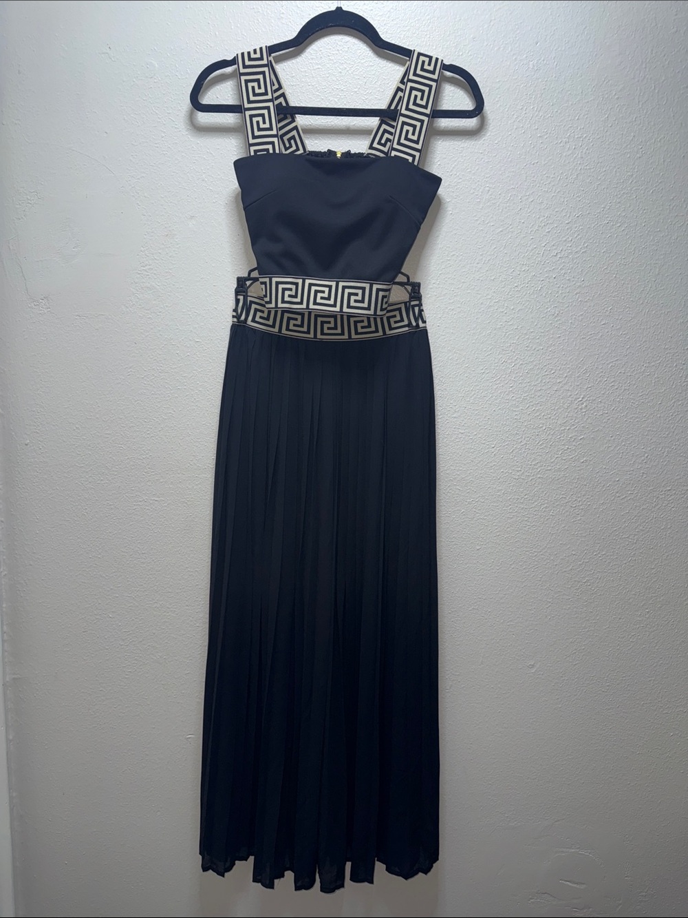 Black Maxi Dress with Cream Greek Key Accents